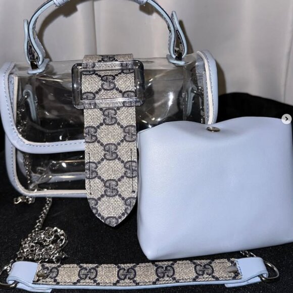 Upcycled BLUE GG Stadium Approved Clear 2 in 1 Top Handle/Crossbody Purse - Picture 1 of 5